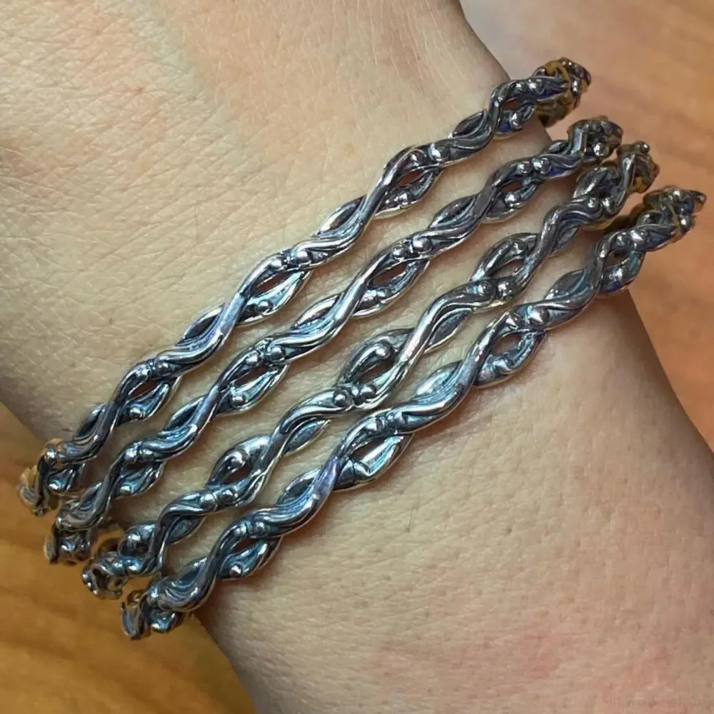 Carolyn Pollack Sterling Silver Decorated 4 Bangle Bracelet Set For Women